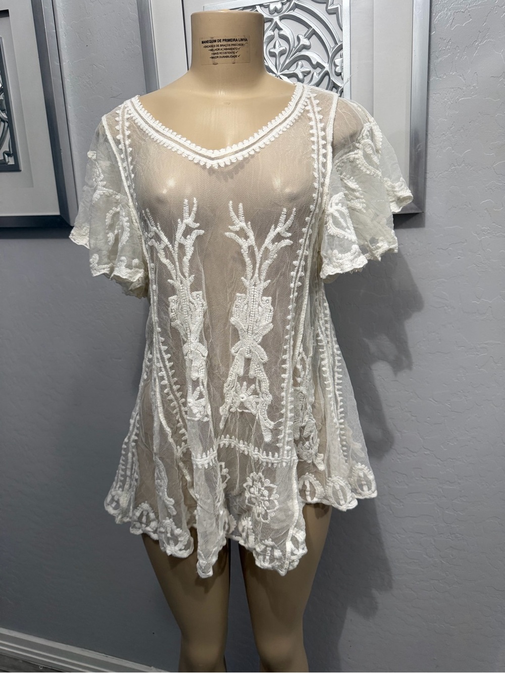 Women’s White Lace Swim Cover-Up Tunic